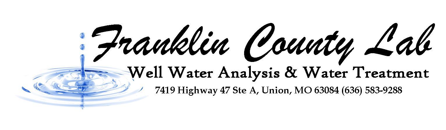 Logo for Franklin County Lab, featuring a stylized water droplet graphic and company contact information.