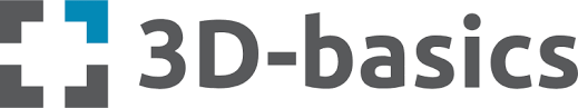 Op een witte achtergrond wordt een logo voor 3d-basics getoond.
