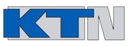Een blauw en wit logo voor ktn op een witte achtergrond