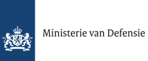 A blue and white logo for ministerie van defensie