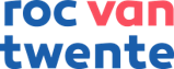 Een blauw en rood logo voor roc van twente