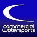 The logo for commercial watersports is on a blue background.