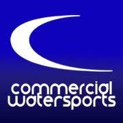 The logo for commercial watersports is on a blue background.