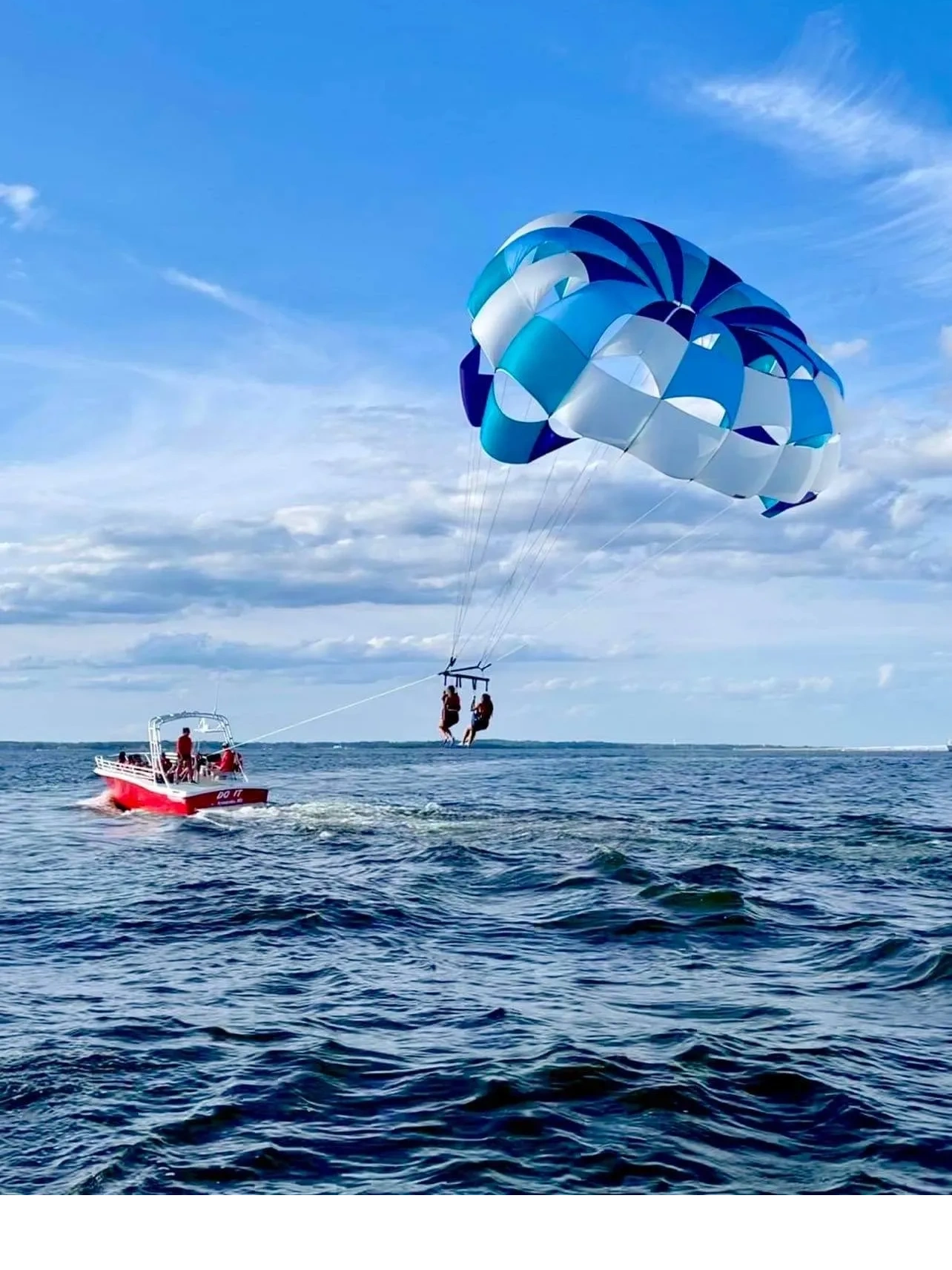 A group of people are parasailing over the ocean.