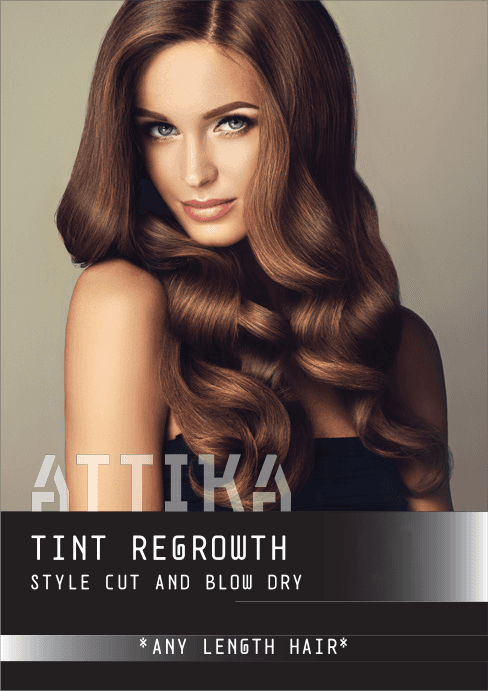Tint regrowth style cut and blow dry service