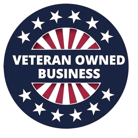 A veteran owned business logo with stars and stripes