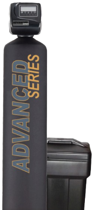 Water softener with digital display labeled 