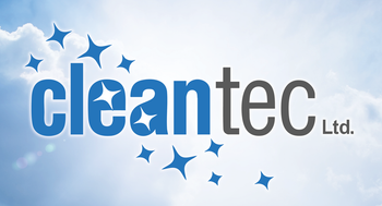 A blue and white logo for cleantec ltd.