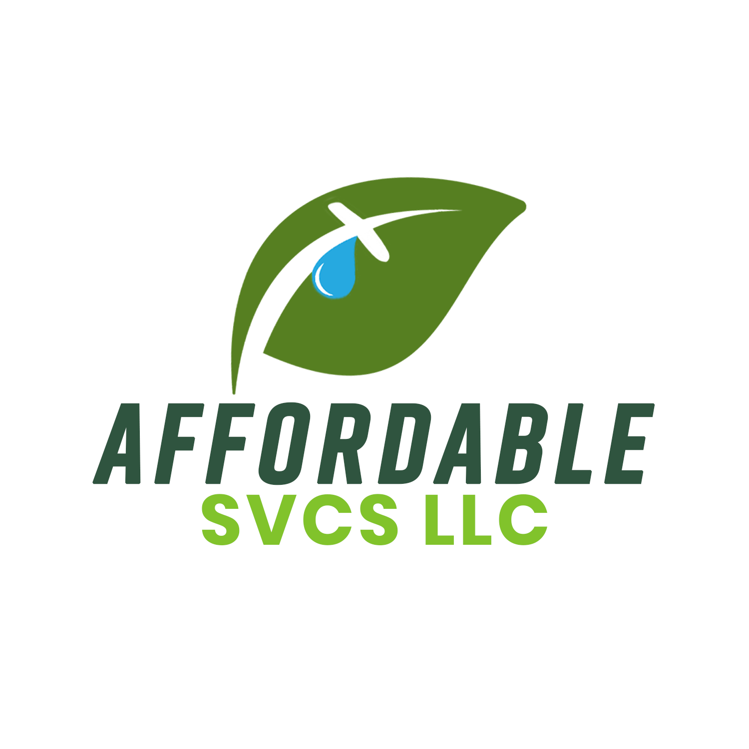 The logo for affordable svcs llc is a green leaf with a drop of water on it.