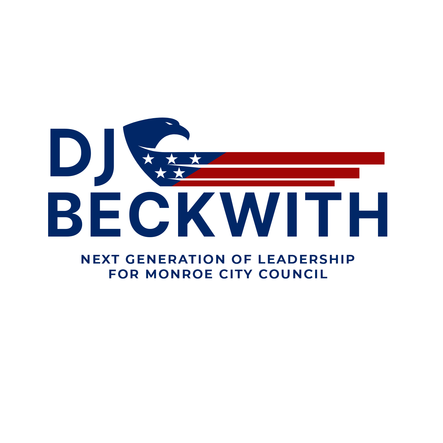 A logo for dj beckwith , the next generation of leadership for monroe city council.