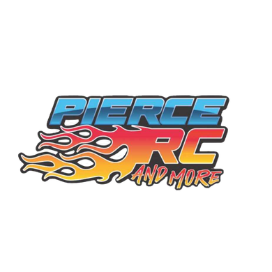 Logo for Pierce RC and More, featuring blue and red text with flames graphic.