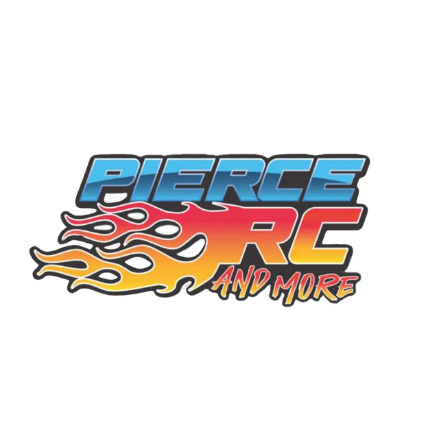 Logo for Pierce RC and More, featuring blue and red text with flames graphic.
