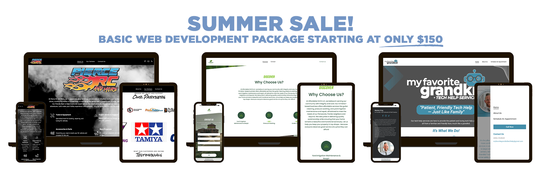 A summer sale is being advertised for a web development package