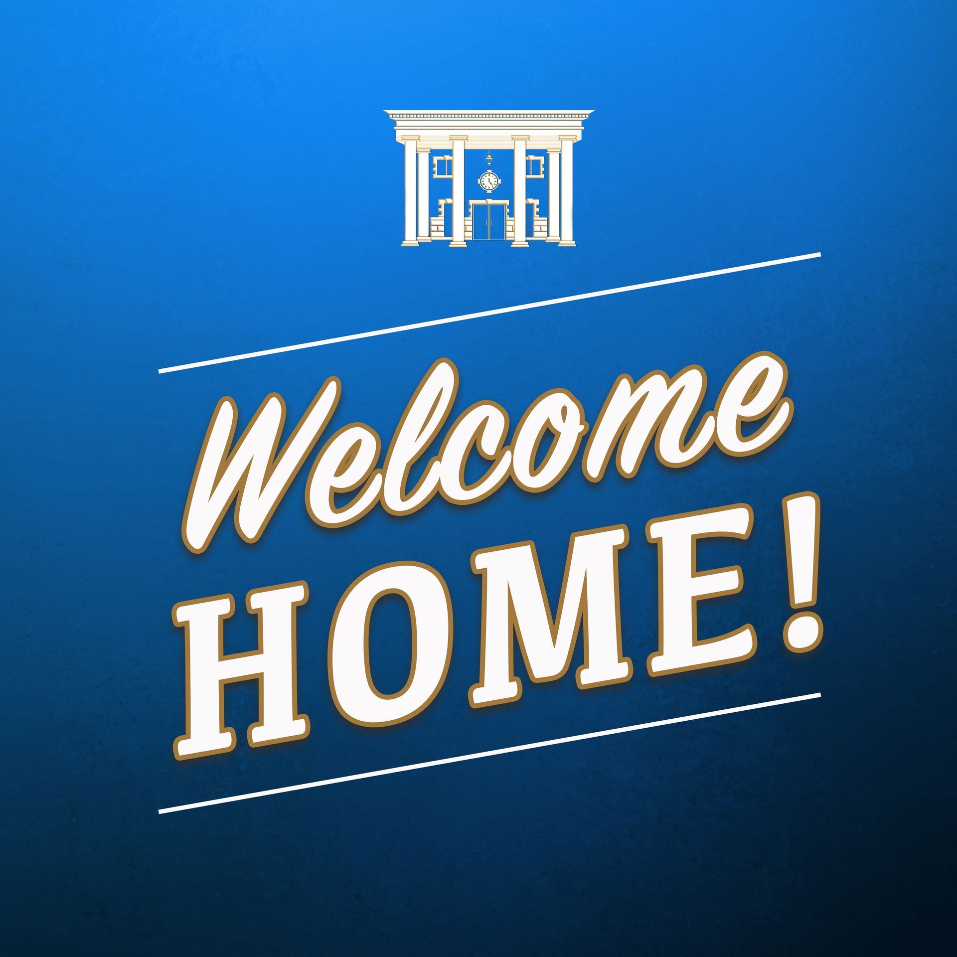 A blue sign that says welcome home on it