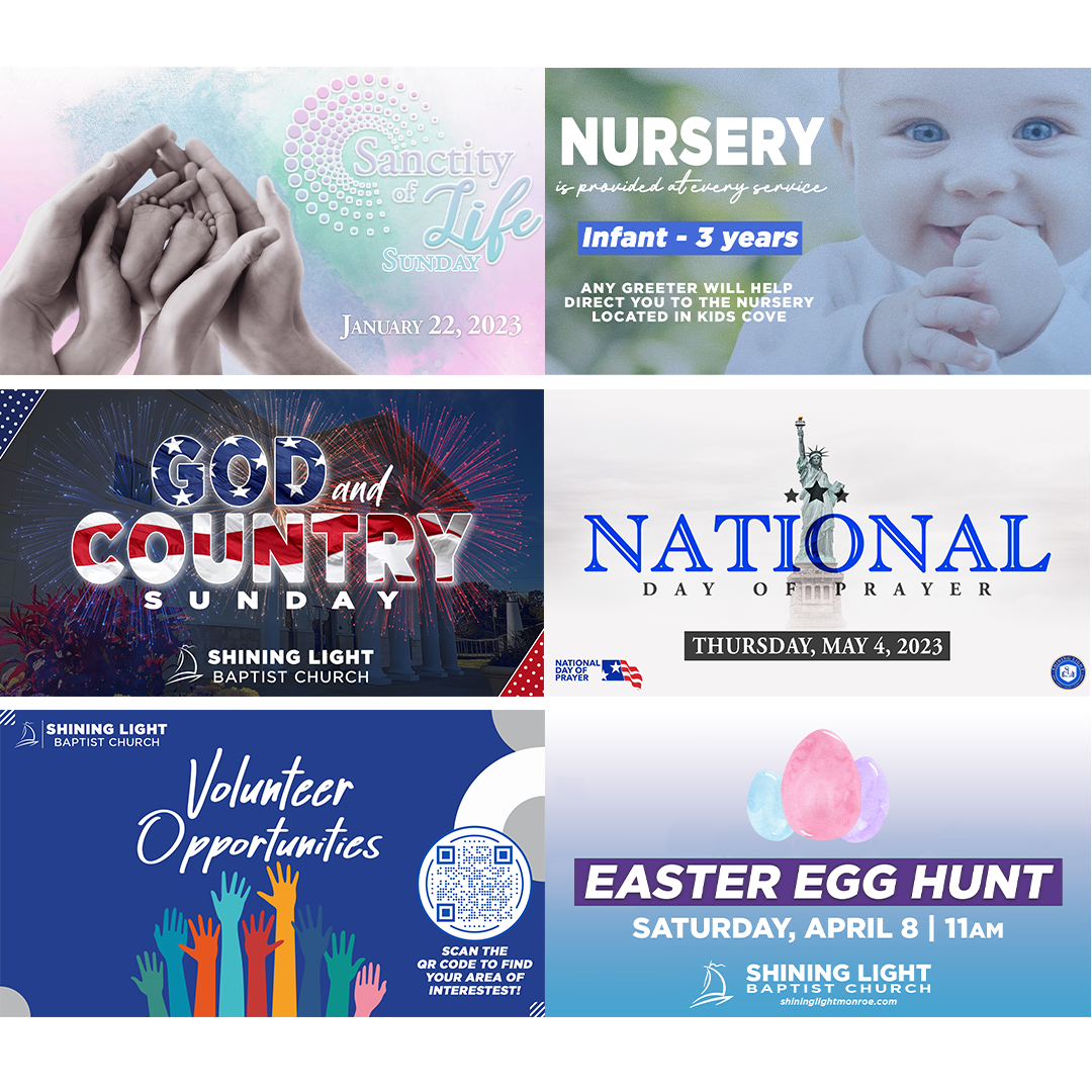 A collage of advertisements for various events including easter egg hunt