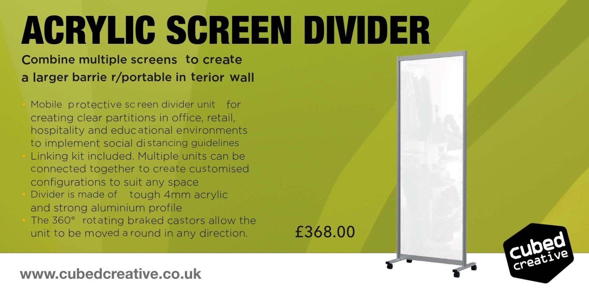 Mobile protective acrylic screen divider unit