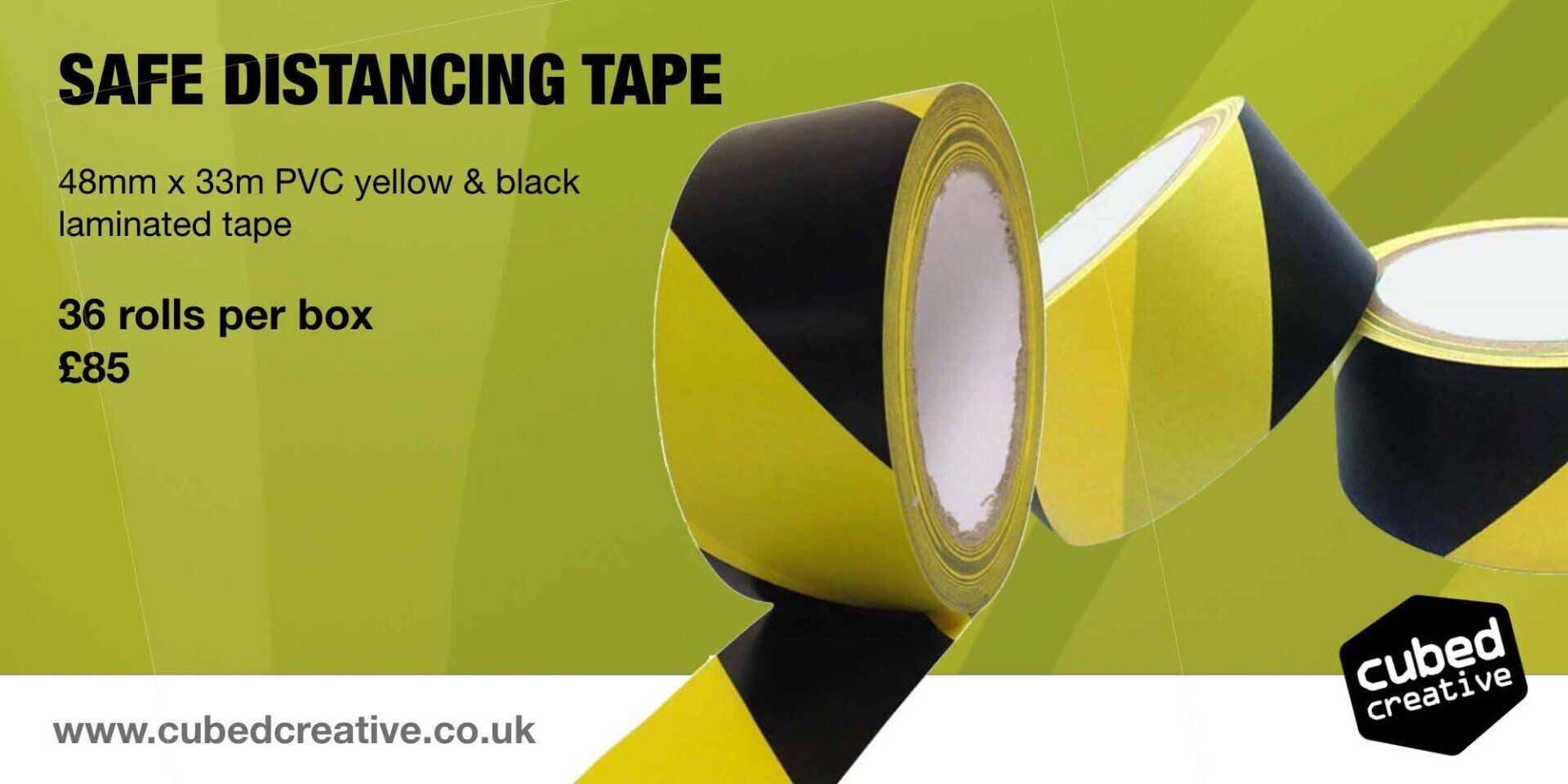 48mm x 33m PVC yellow & black laminated tape   36 rolls per box £85