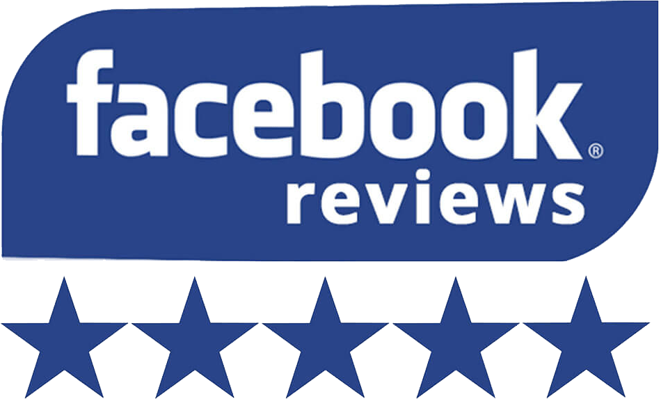 Facebook reviews logo with five blue stars.