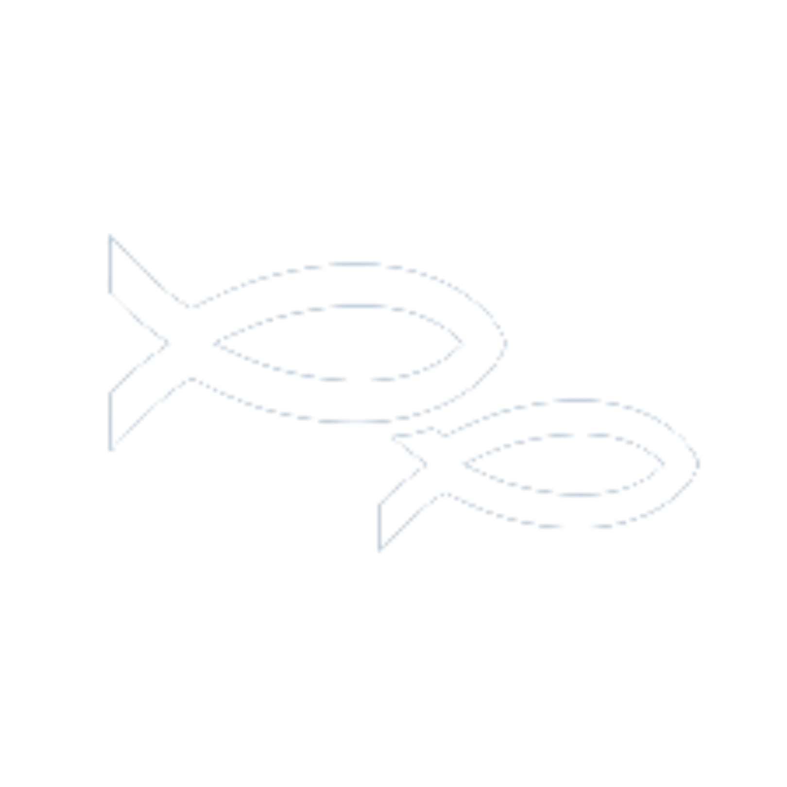 Tvö fiskitákn sem skarast, annað stærra og annað minna.