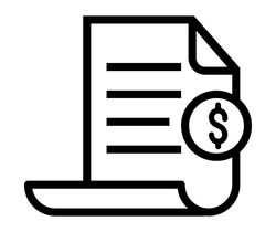 Icon of a contract with a coin next to it