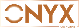 Logo for Onyx on Hoyne, a residential building. Brown text in a white box.