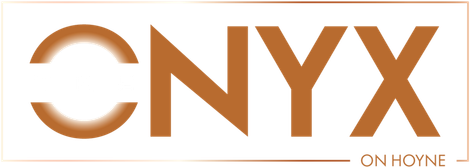 Logo for Onyx on Hoyne, a residential building. Brown text in a white box.