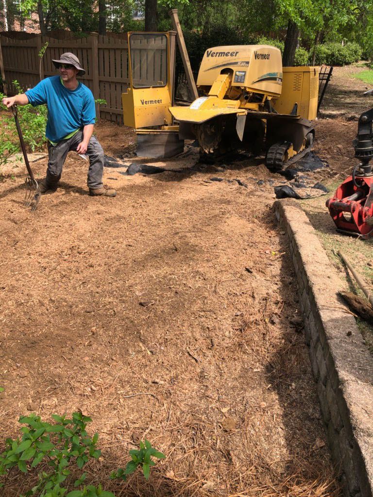 Photo Of Man And Stump Grinder — Macon, GA — Montgomery Inc. Tree Service