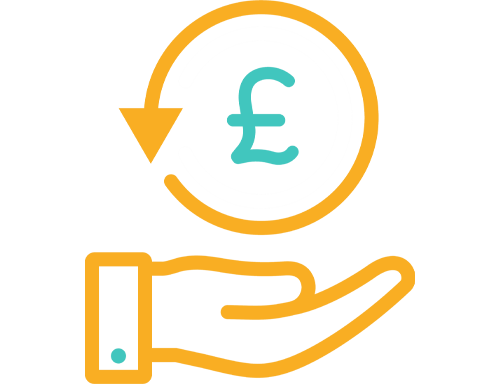 Pound chargeback on hand icon
