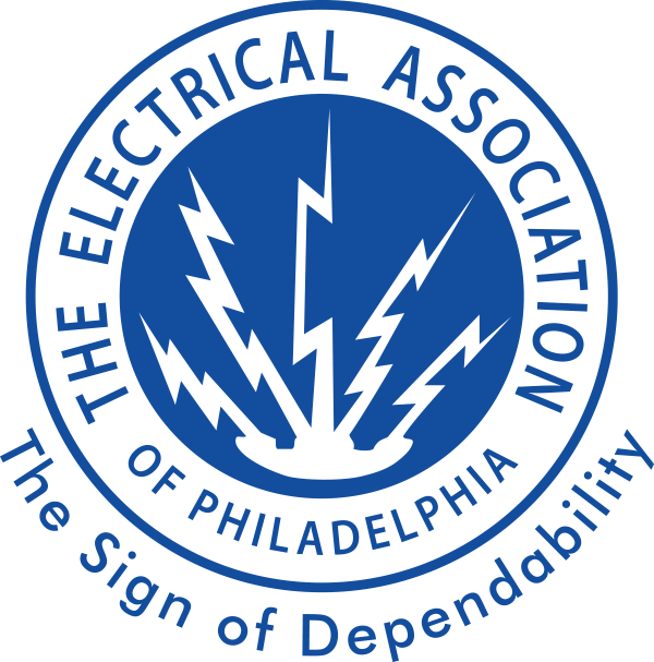Logo for The Electrical Association of Philadelphia: Blue circle with lightning bolt design and text.