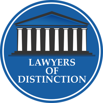 A logo for lawyers of distinction with a building in the background