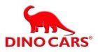 The logo for dino cars has a red dinosaur on it.