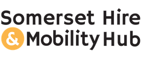 Somerset Hire & Mobility Hub logo with black text and an orange ampersand symbol