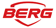 A red and white logo for berg is on a white background.