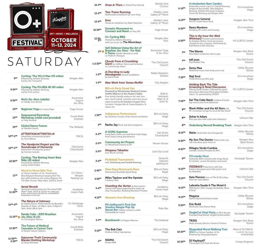 Festival schedule for Saturday, October 11-13, 2014, with band names and times.