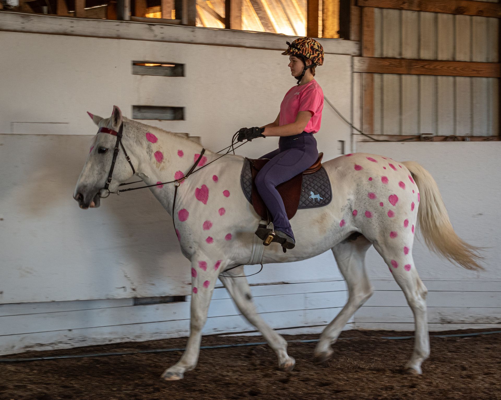 a little girl wearing a dress standing next to to a white horse