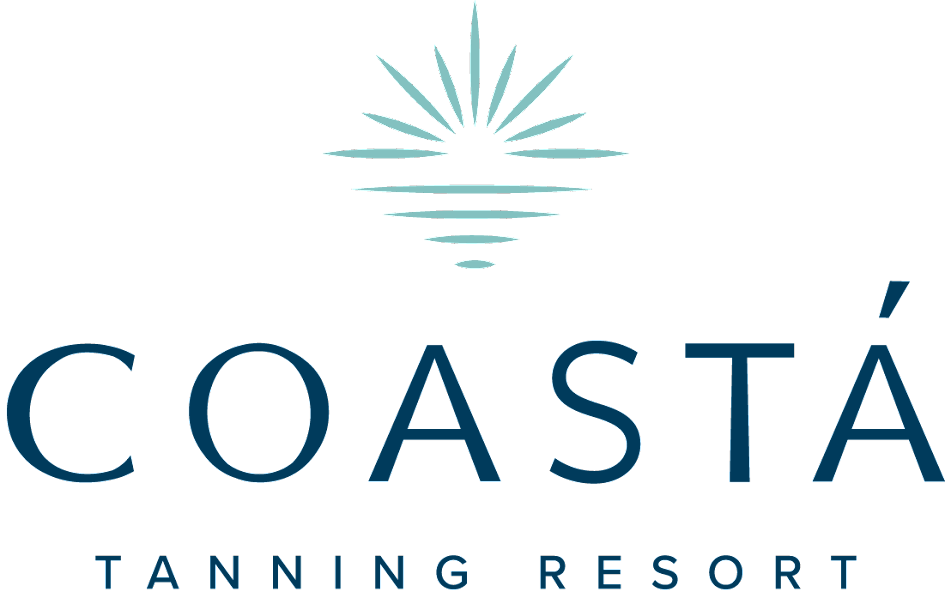 The logo for coasta tanning resort shows a sun shining over the ocean.