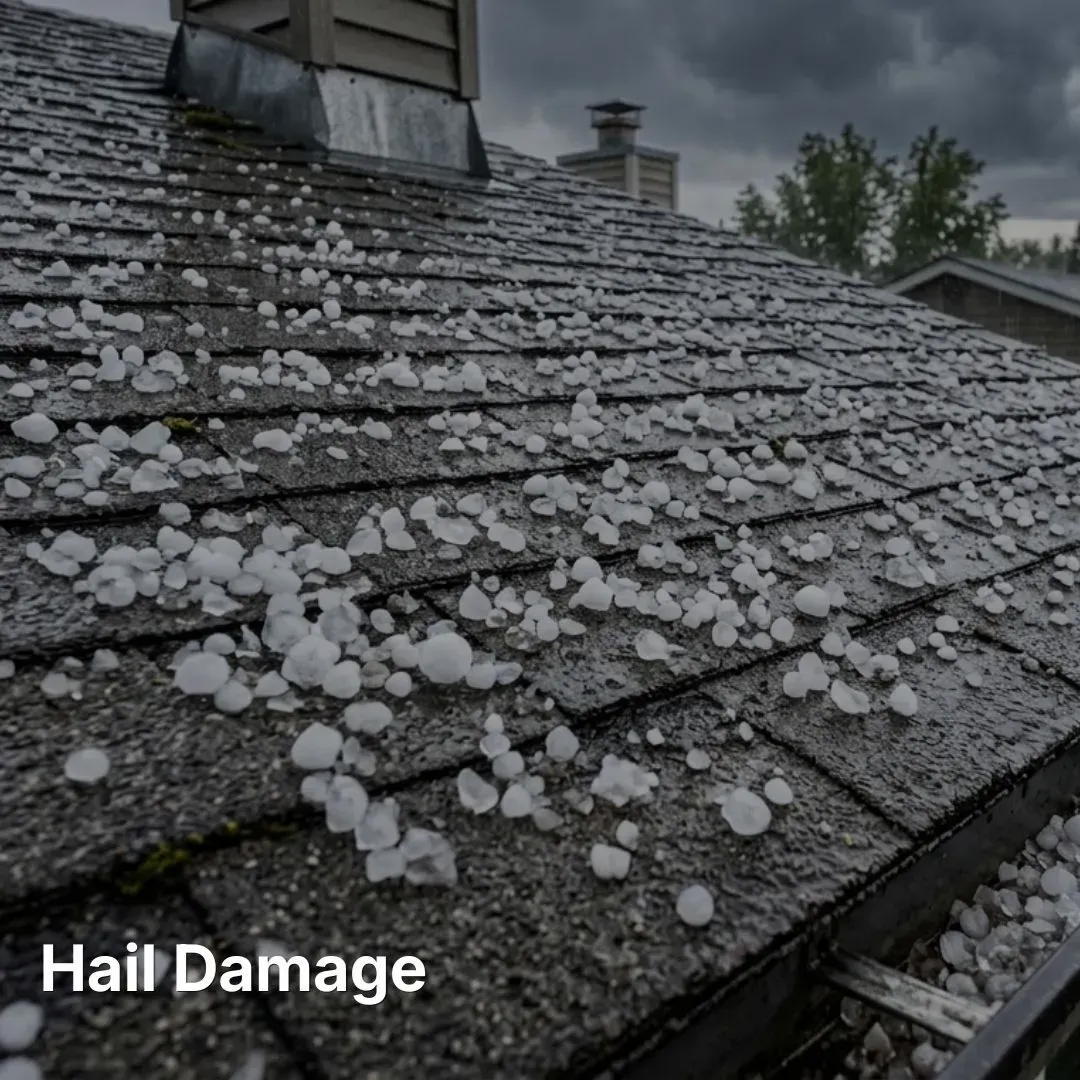 Hail damaged roof and shingles.