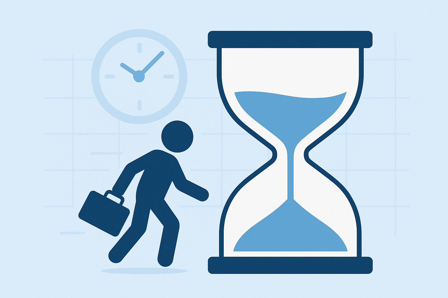Illustration of an hourglass and a candidate walking away, symbolizing slow hiring