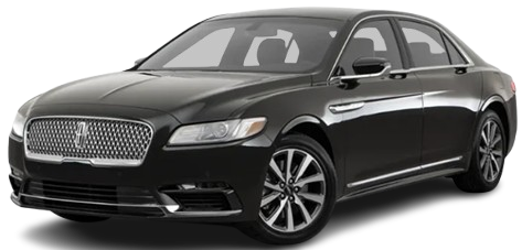 A black lincoln continental is shown on a white background.