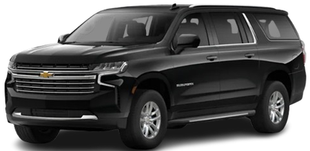 A black chevrolet suburban suv is shown on a white background.