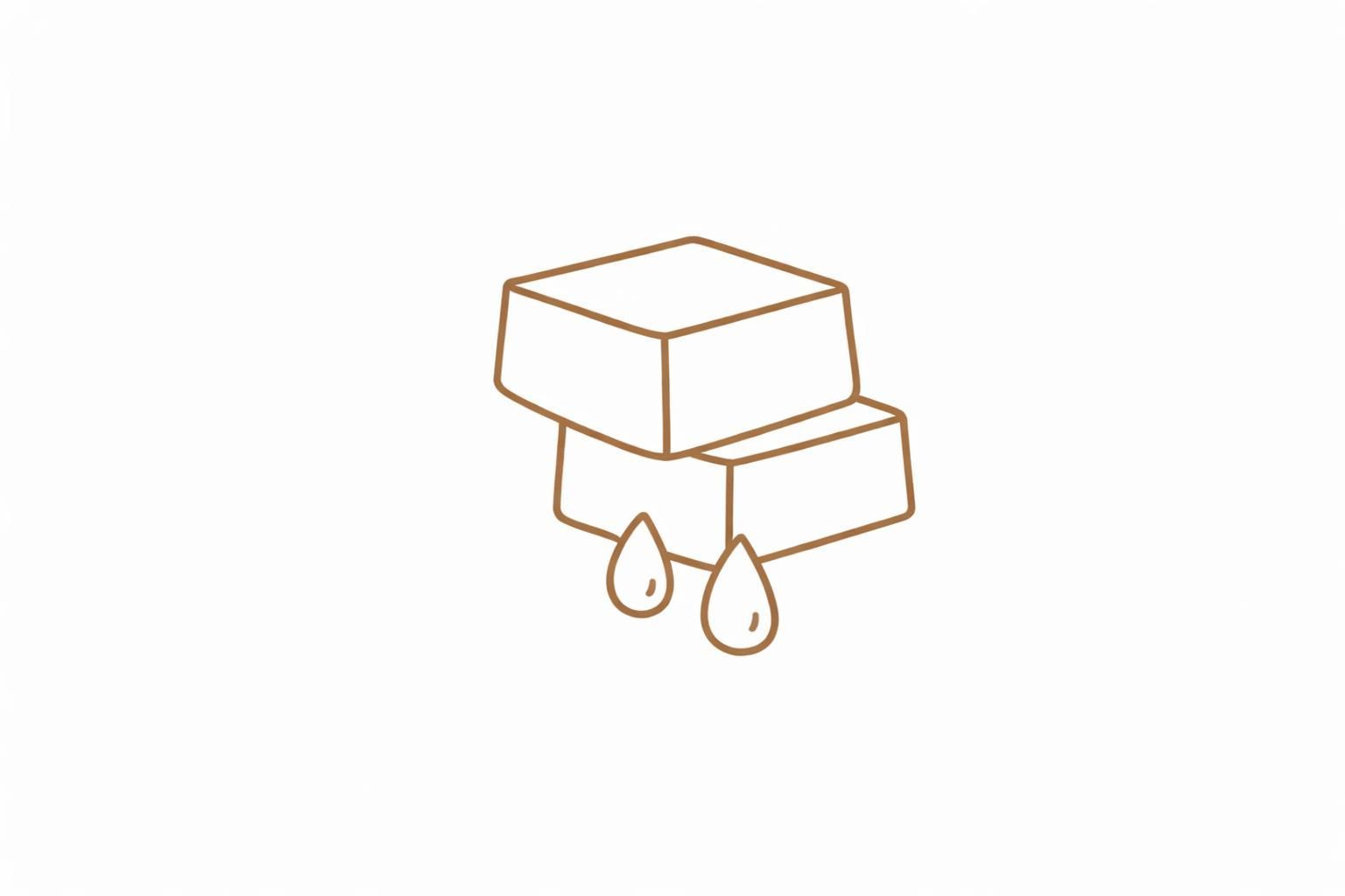 Twee op elkaar gestapelde blokken met twee vloeistofdruppels.