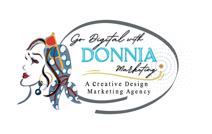 Logo for Digital Art by Donnia, a creative design and marketing agency, with stylized profile illustration and blue text