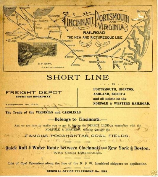 An old advertisement for a short line in cincinnati virginia