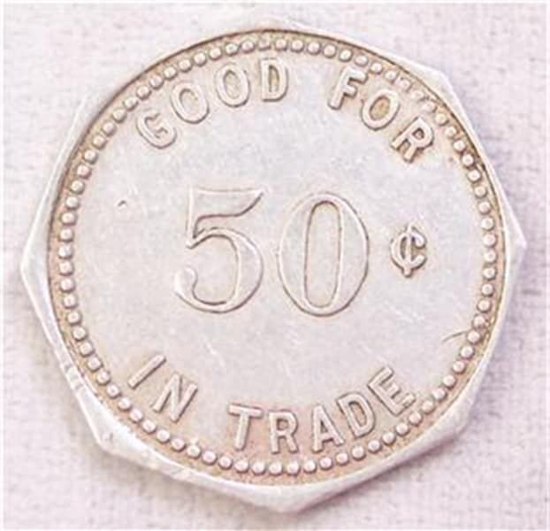 A coin that says good for 50 cents in trade