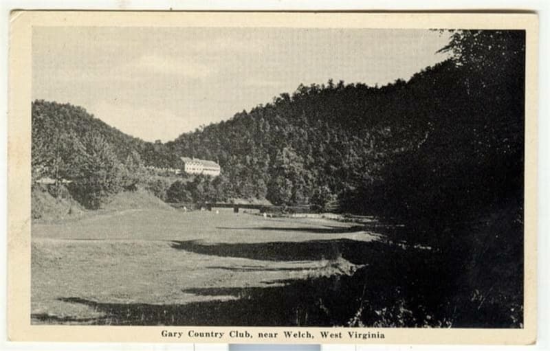 A black and white photo of a golf course in west virginia