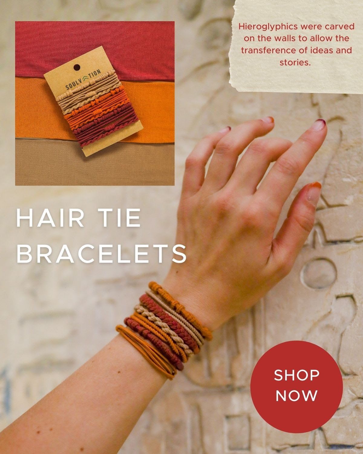 A woman wearing a hair tie bracelet on her wrist