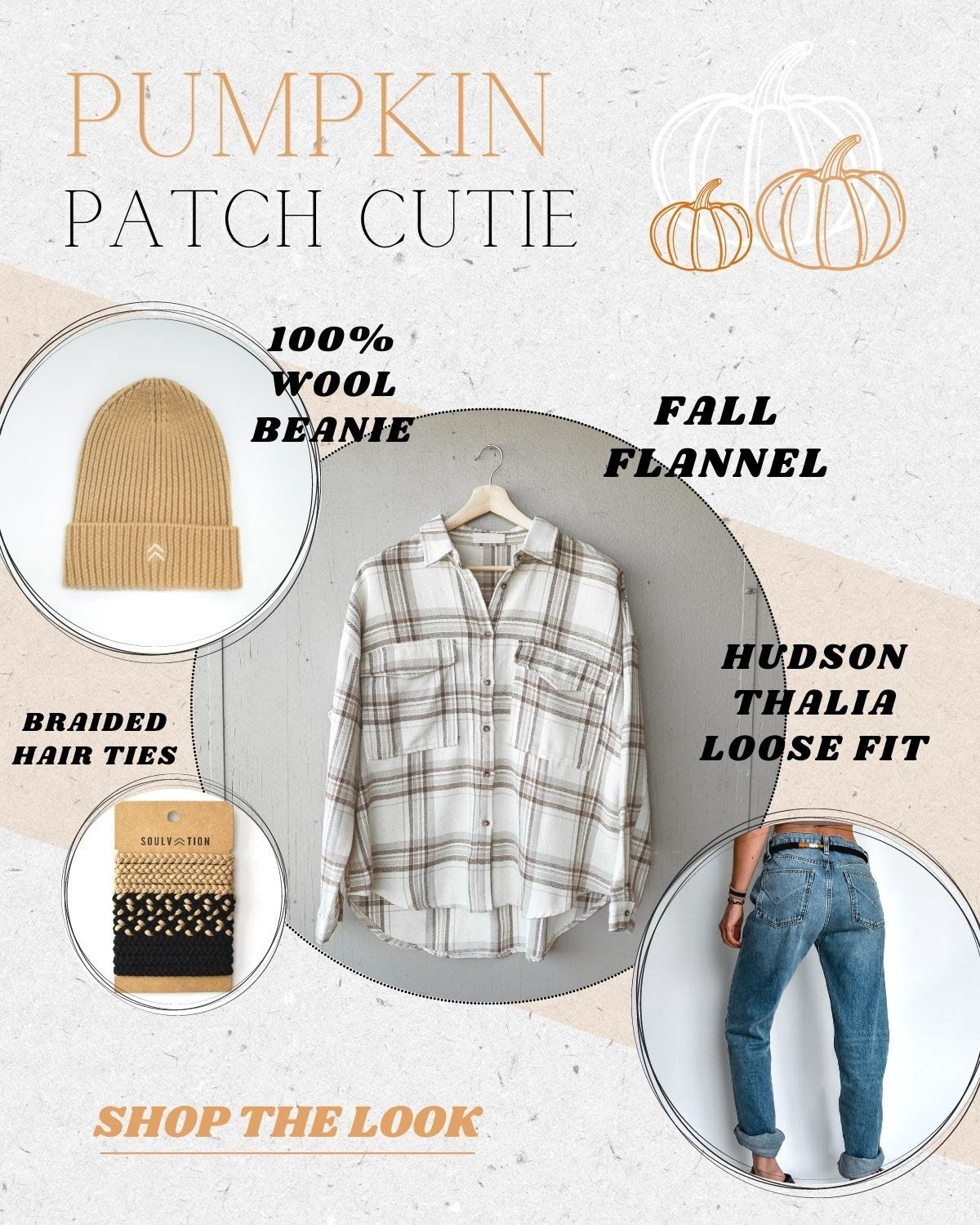 A woman is wearing a plaid shirt and a beanie.