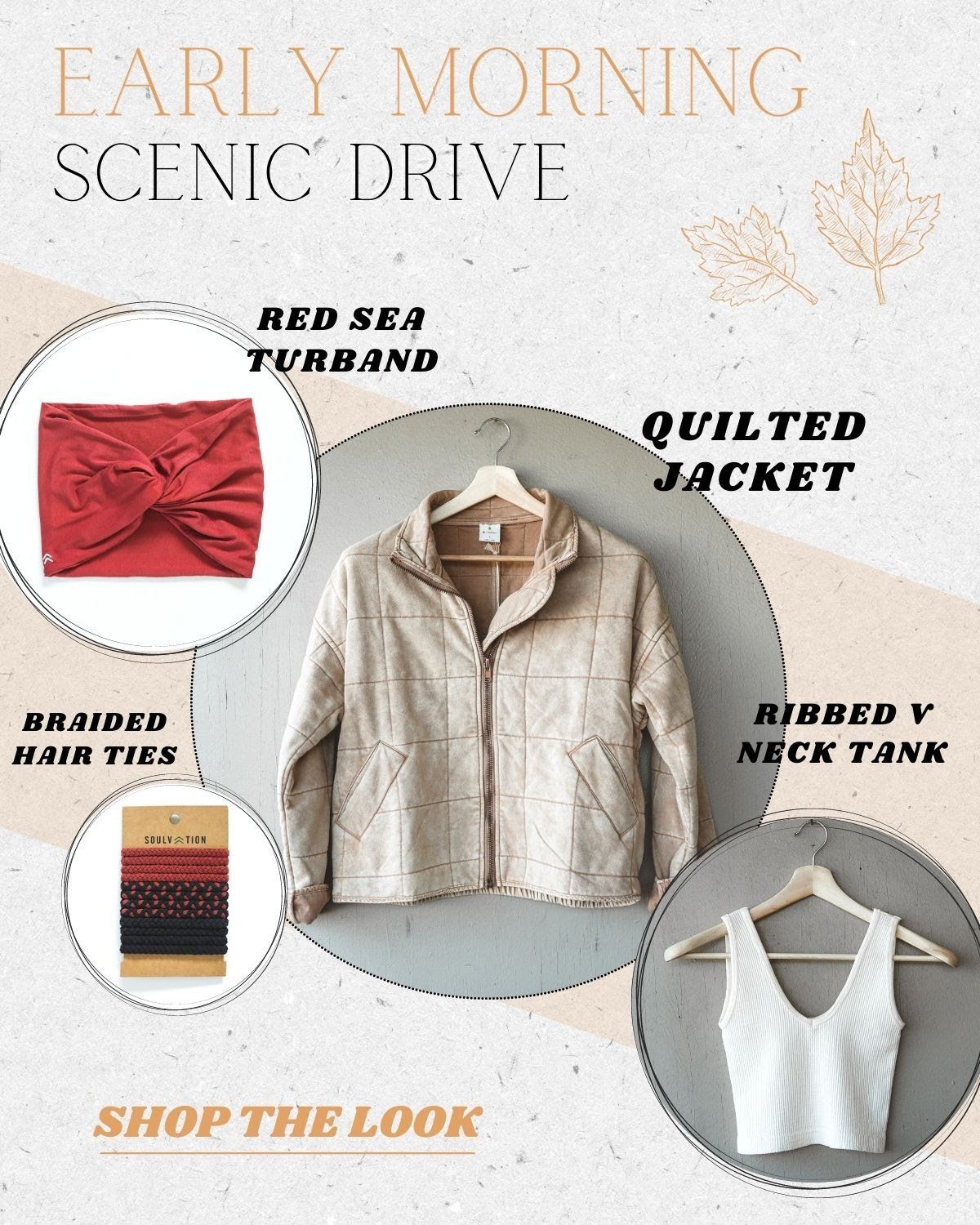 A picture of a quilted jacket and a braided hair tie