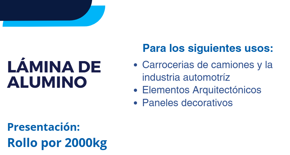 Un cartel azul y blanco que dice Lámina de aluminio.