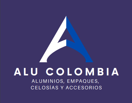 Un logo azul y blanco para Alu Colombia.